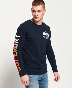 Superdry Vintage Logo Authentic Fade Hosszú Ujjú Férfi Pólók Sötétkék | ZERND4783